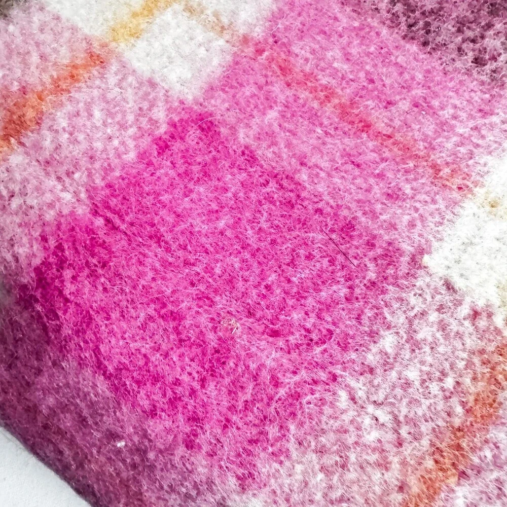 Ayers Vintage Pink Green Plaid Wool Blend Blanket